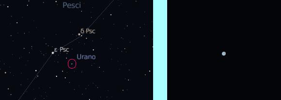                Urano visto con un piccolo binocolo                                                       Urano al telescopio